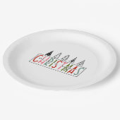 メリークリスマスインレッドピンクティール（緑がかった色）グリーンブラック文字 ペーパープレート (アングル)