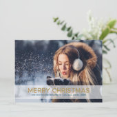 メリークリスマスイン金ゴールド独身の、フォトホリデーカード シーズンカード (スタンド正面)