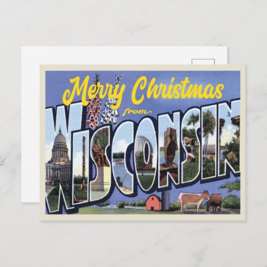 メリークリスマスウィスコンシンヴィンテージスタイル ポストカード (正面/裏面)