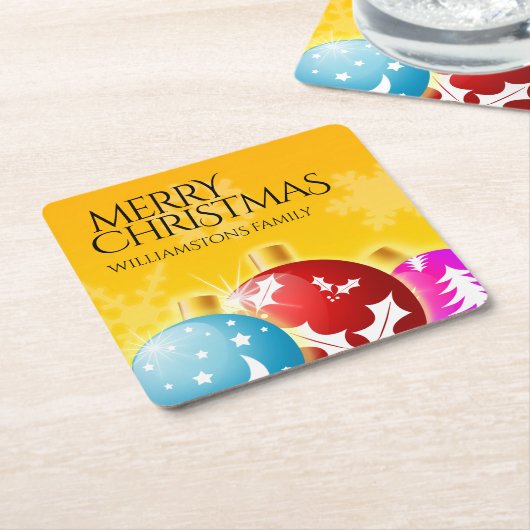 メリークリスマスウィズフェスティバルホリデーオーナメント スクエアペーパーコースター (アングル)
