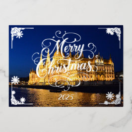 メリークリスマスウィズブダペスト議会建物 箔シーズンカード