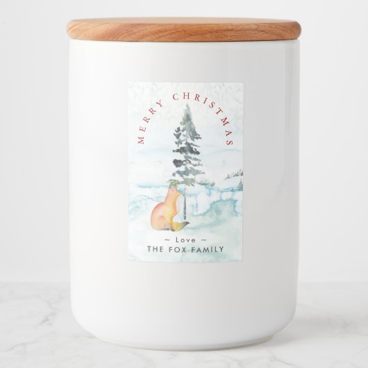 メリークリスマスウィッシュウォーターカラーウィンターキツネ フードラベル (正面)