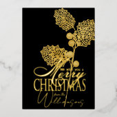 メリークリスマスウィッシュレトロクリスマスカードゴールドフォイル 箔シーズンカード (正面)
