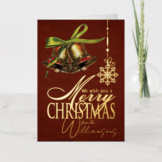 メリークリスマスウィッシュレトロクリスマスカードゴールドフォイル 箔シーズンカード (正面)