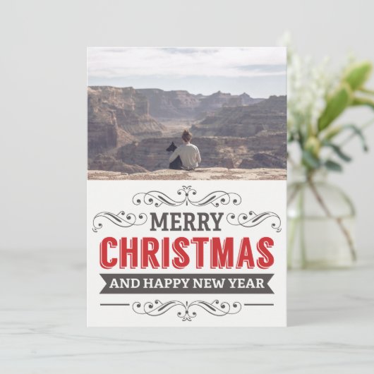 メリークリスマスウィッシュレトロタイポグラフィファミリーフォト シーズンカード (スタンド正面)