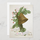 メリークリスマスウィッシュヴィンテージベルエバーグリーンベリー シーズンカード (正面/裏面)