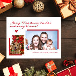 メリークリスマスウィッシュ&キス2 Photo Collage シーズンポストカード<br><div class="desc">このミニマルスタイリッシュリストとおもしろいデザインは、上のボホの手書き台本にお気に入りのは、, ，メリークリスマスの願いと多くのキスの挨拶と白い背景にフェスティバルの赤い色の下ののタイポグラフィにあなたの名前を含む家族の写真の2つを備えモダンる。はがきは飾小赤いハートだ。そのシンプルデザインはクラシックを体現しお洒落て感じ、冬の季節に最適である。12月のエッセンスを見事に織り成された挨拶で捉える。その逆にあなたのカスタム休日の願いを含む。にはカスタマイズクリック[パーソナライズ]ボタンをクリックします。このカードは子どもやペットがいる家族に最適！ヘッダーは、のスピー書なキスやドギーな（パピーな）キスでも変更できる！</div>