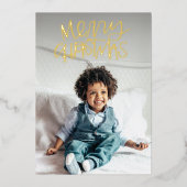 メリークリスマスウィムシーの写真金ゴールド 箔シーズンカード (正面)