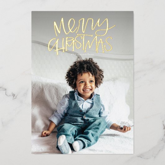 メリークリスマスウィムシーの写真金ゴールド 箔シーズンカード (正面)