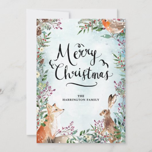 メリークリスマスウィンターウッドランドキツネラビットカード (正面)