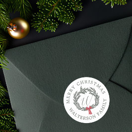 メリークリスマスウィンターガーランドリースモノグラム ラウンドシール