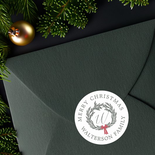 メリークリスマスウィンターガーランドリースモノグラム ラウンドシール