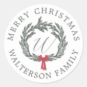 メリークリスマスウィンターガーランドリースモノグラム ラウンドシール (正面)