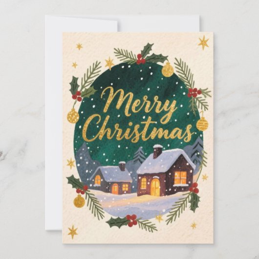 メリークリスマスウィンターコテージホリデーカード シーズンカード (正面)