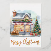 メリークリスマスウィンターシーン金ゴールド 箔シーズンカード (正面)