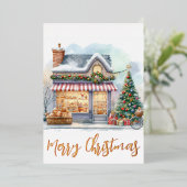 メリークリスマスウィンターシーン金ゴールド 箔シーズンカード (立ち正面)