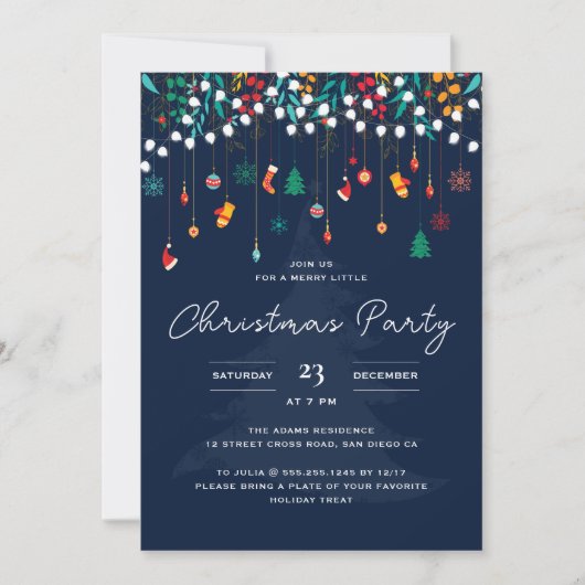 メリークリスマスウィンターストッキングホリデーパーティー 招待状 (正面)