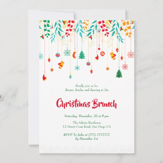 メリークリスマスウィンターストッキングホリデーパーティー 招待状 (正面)