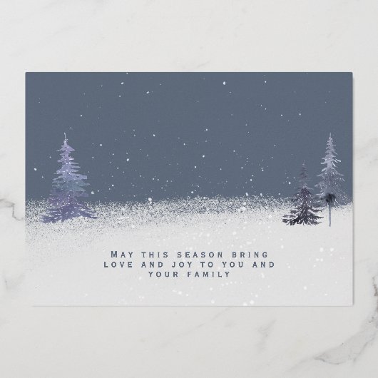 メリークリスマスウィンタースノーファミリーフォト金ゴールド 箔シーズンカード (裏面)