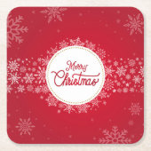 メリークリスマスウィンタースノーフレークレッドフェスティバル スクエアペーパーコースター (正面)