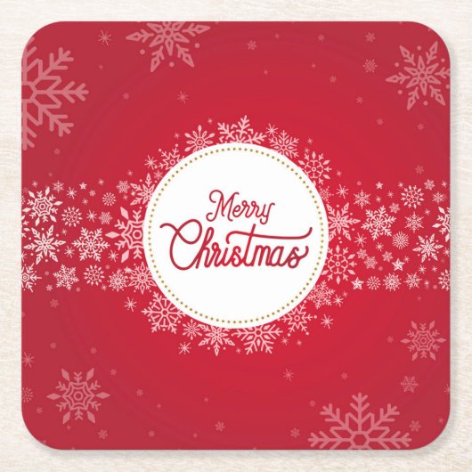 メリークリスマスウィンタースノーフレークレッドフェスティバル スクエアペーパーコースター (正面)