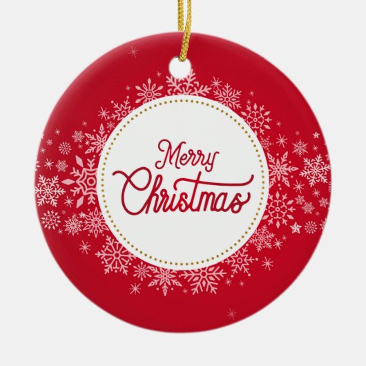 メリークリスマスウィンタースノーフレークレッドフェスティバル セラミックオーナメント (正面)