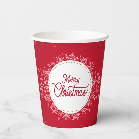 メリークリスマスウィンタースノーフレークレッドフェスティバル 紙コップ (裏面)