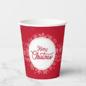 メリークリスマスウィンタースノーフレークレッドフェスティバル 紙コップ (正面)