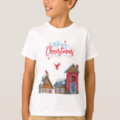 メリークリスマスウィンターハウズレッド（鳥）ショウジョウコウカンチョウ鳥 Tシャツ (正面)