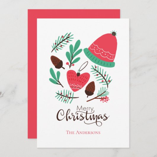 メリークリスマスウィンターハットとピネコーン シーズンカード (正面/裏面)