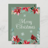 メリークリスマスウィンターバード（鳥）ショウジョウコウカンチョウポインセチア ポストカード (正面/裏面)