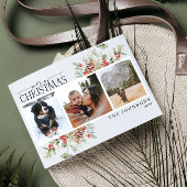 メリークリスマスウィンターパインベリーボタニカルフォト シーズンポストカード