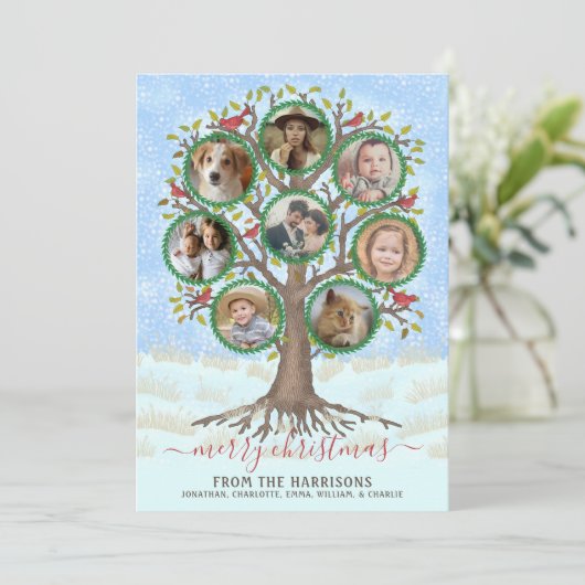 メリークリスマスウィンターファミリーツリー8フォトコラージュ シーズンカード (スタンド正面)