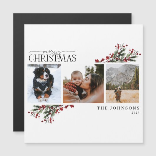 メリークリスマスウィンターフォトホリデーカードマグネット (正面/裏面)