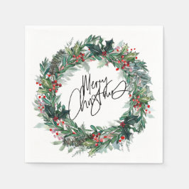 メリークリスマスウィンターベリーリースホリデー スタンダードカクテルナプキン