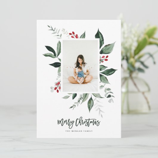 メリークリスマスウィンターベリー植物写真 シーズンカード (スタンド正面)