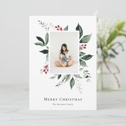 メリークリスマスウィンターベリー植物写真 シーズンカード (スタンド正面)