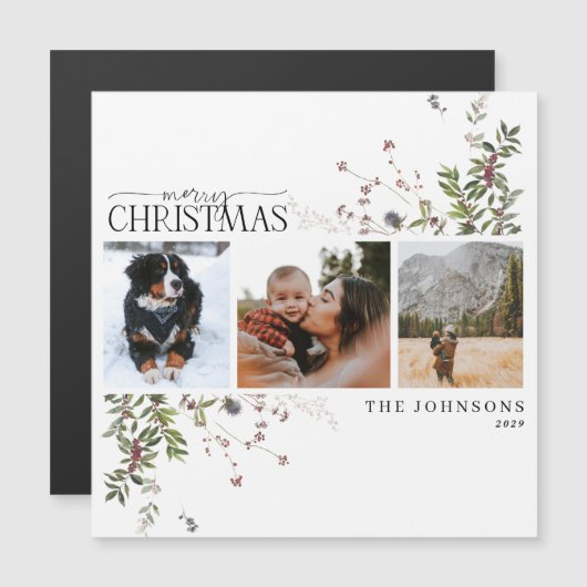 メリークリスマスウィンターベリー3フォト磁気カード (正面/裏面)