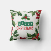 メリークリスマスウィンターホリデーレッドグリーンホリー クッション (裏面)