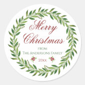 メリークリスマスウィンターリースファミリー ラウンドシール (正面)