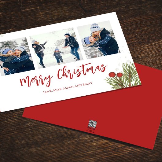 メリークリスマスウィンターレッドホリーベリー3写真 シーズンカード