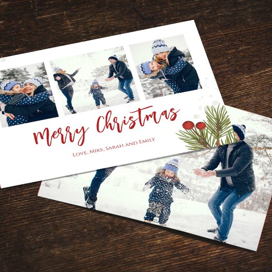 メリークリスマスウィンターレッドホリーベリー4写真 シーズンカード