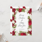 メリークリスマスウィンターレッドポインセチアはっきりしたホワイト カード (正面/裏面インサイチュ)