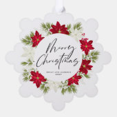 メリークリスマスウィンターレッドポインセチアリース オーナメントカード (裏面)
