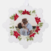 メリークリスマスウィンターレッドポインセチアリース オーナメントカード (正面)