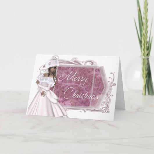 メリークリスマスウィンターレディデザインホリデーカード シーズンカード (正面)