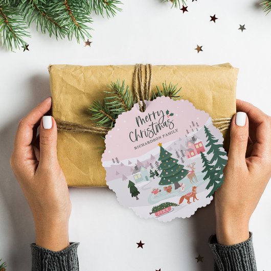 メリークリスマスウィンターワンダーランド森林動物 オーナメントカード