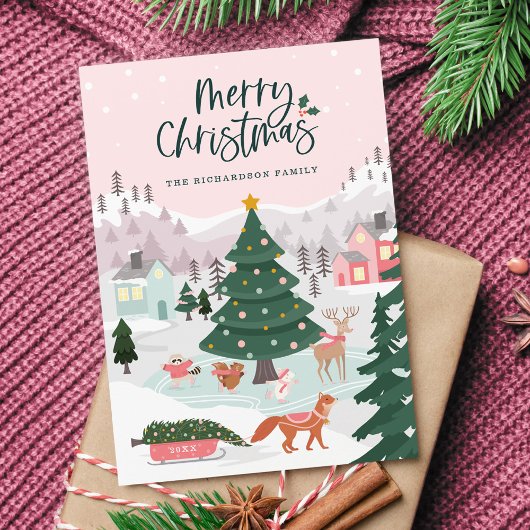 メリークリスマスウィンターワンダーランド森林動物 シーズンカード