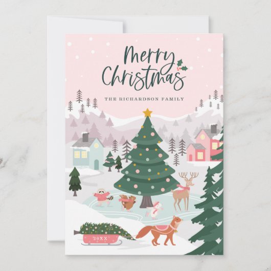 メリークリスマスウィンターワンダーランド森林動物 シーズンカード (正面)