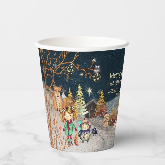 メリークリスマスウィンター魔法ブルー 紙コップ (正面)
